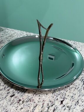 13” Vintage Kromex Mid Century Modern Serving Trey With Brass Handle